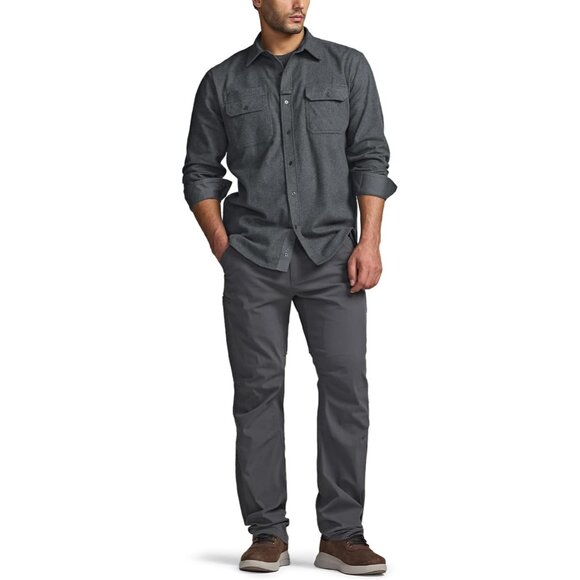 Mens Solid Grey Mood Cotton Flannel Shirt Long Sleeve Casual Outdoor Plaid - Picture 3 of 9